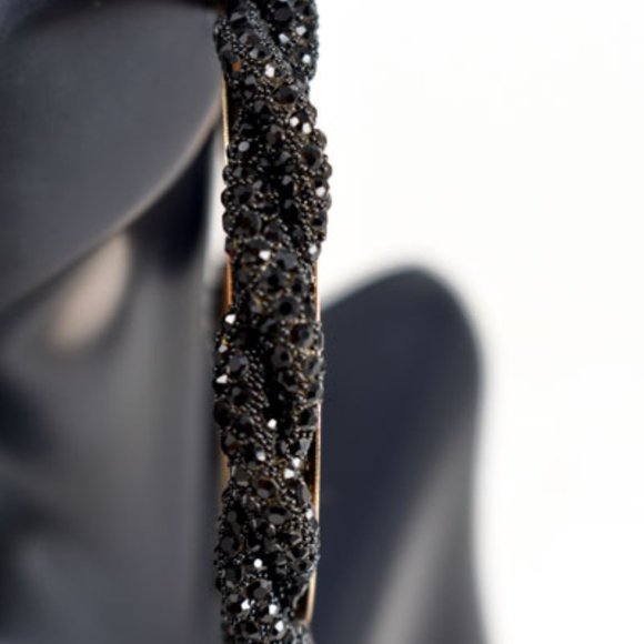 3" Boho Braid Twist Black Rhinestone Hoop Earrings - Picture 10 of 12